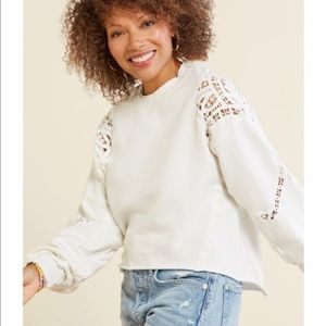 Free People Sun and Done Lace Crochet Balloon Sleeve Sweatshirt